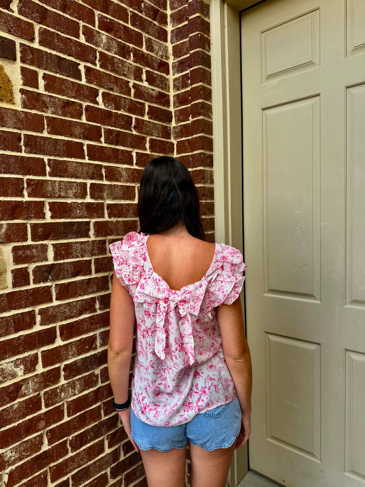 Floral Ruffle Short Sleeve w/ Bow on back