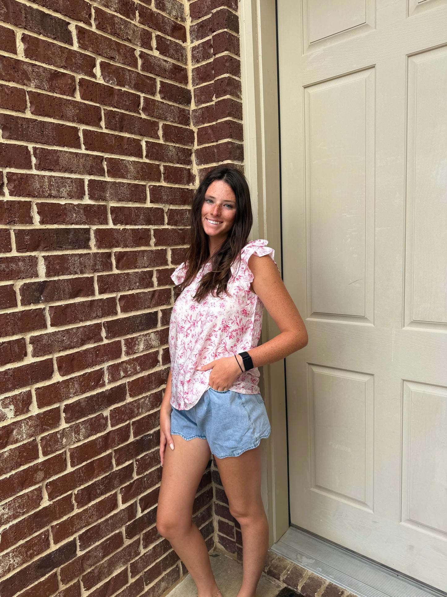 Floral Ruffle Short Sleeve w/ Bow on back