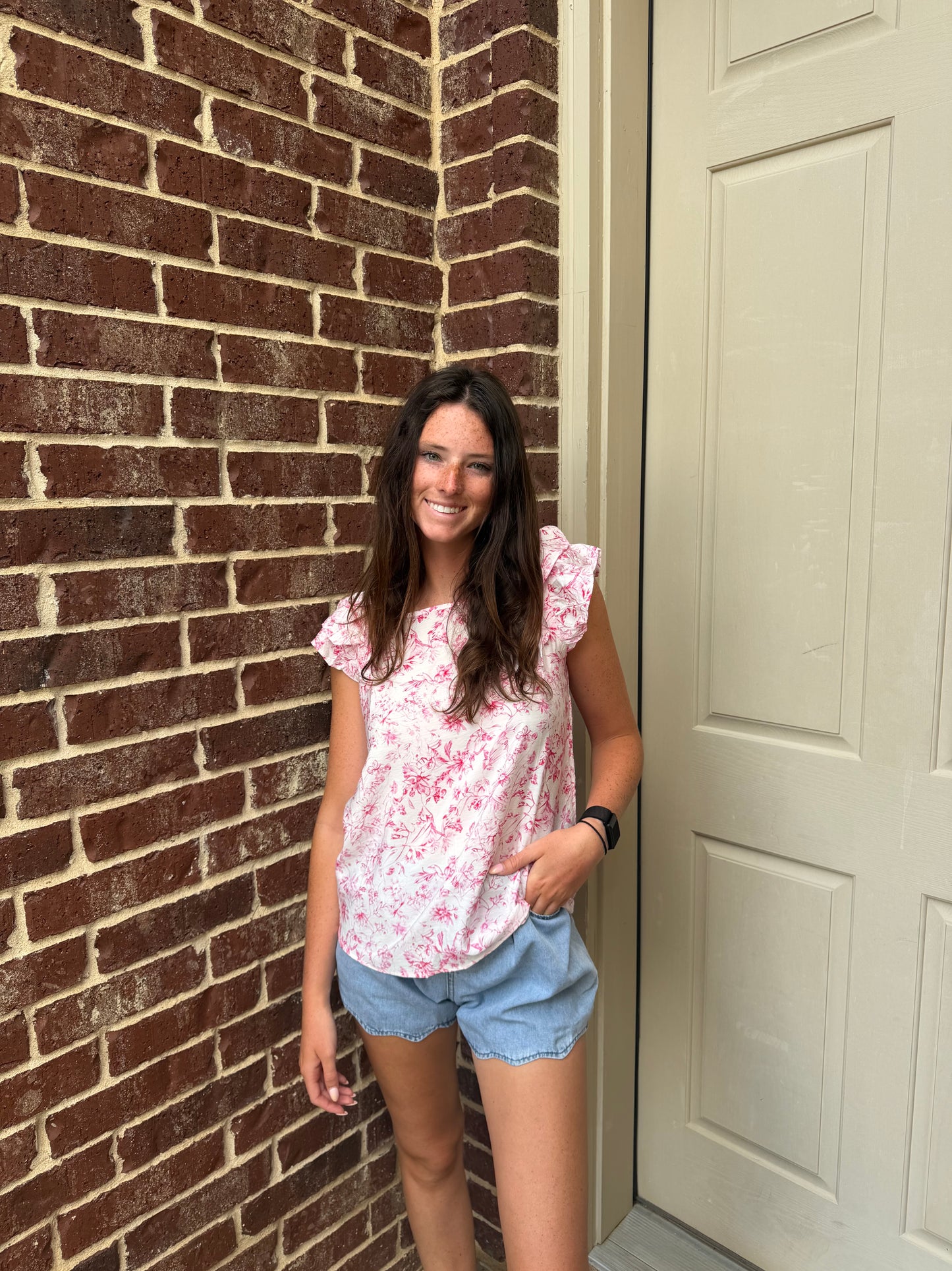 Floral Ruffle Short Sleeve w/ Bow on back
