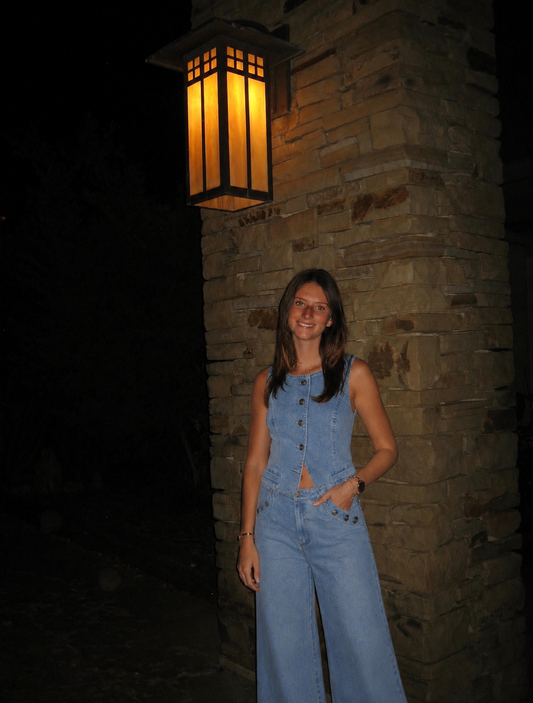 Demin Wide Leg Pants and Vest Set