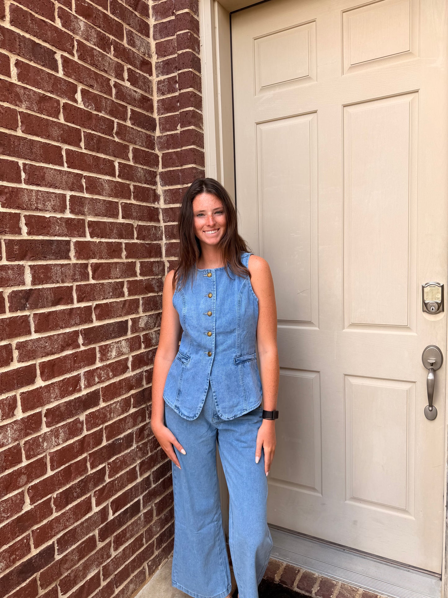 Demin Wide Leg Pants and Vest Set