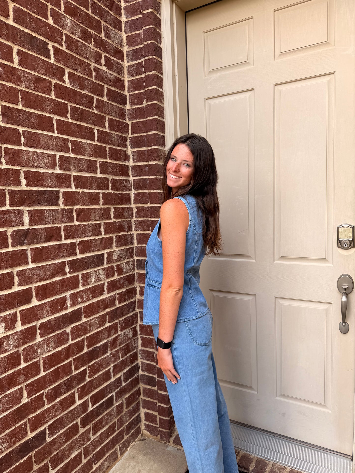 Demin Wide Leg Pants and Vest Set