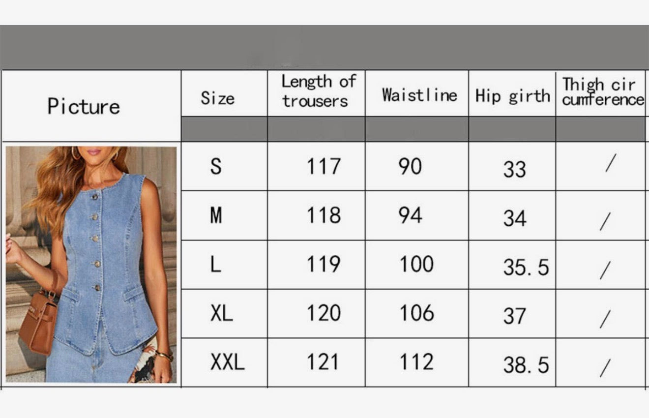 Demin Wide Leg Pants and Vest Set